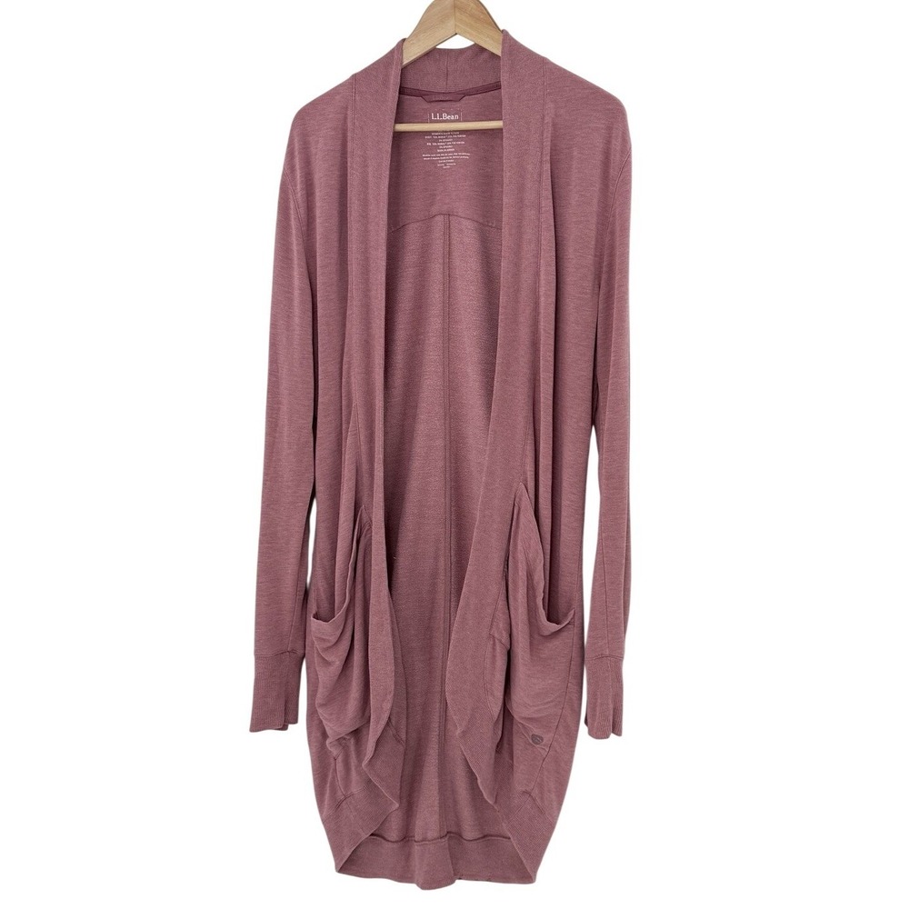 L.L.Bean Women's Dusty Rose Cardigan Duster Open Front Sz M Preppy Office